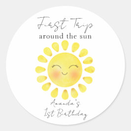 Eerste reis rond de zon 1e verjaardag  ronde sticker