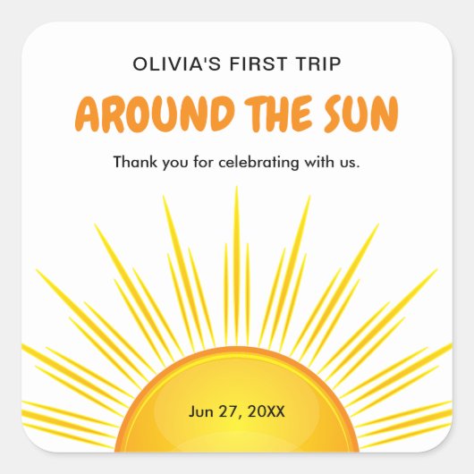 Eerste reis rond de zon 1e verjaardag vierkante sticker (Voorkant)