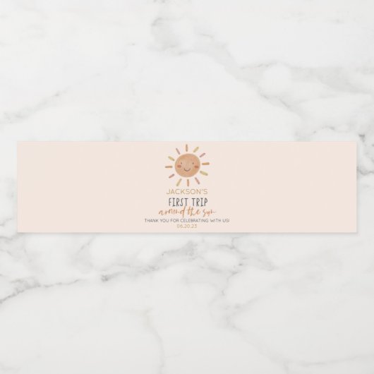 Eerste reis rond de Zon 1e verjaardag Waterfles Etiket (Enkel label)