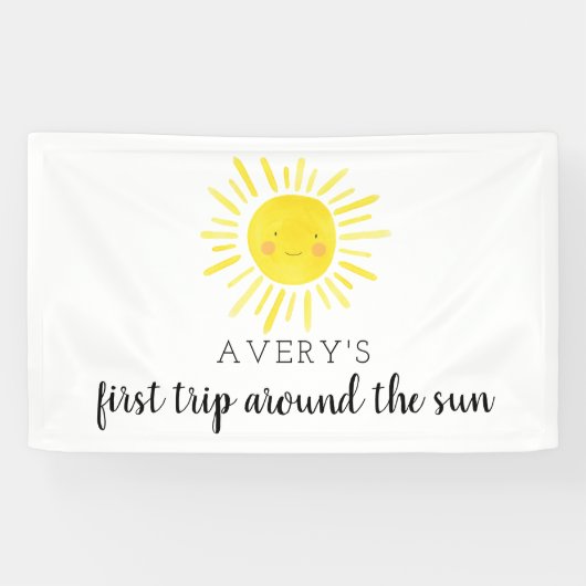 Eerste reis rond de zon 1e verjaardag Zonneschijn Spandoek (Horizontaal)