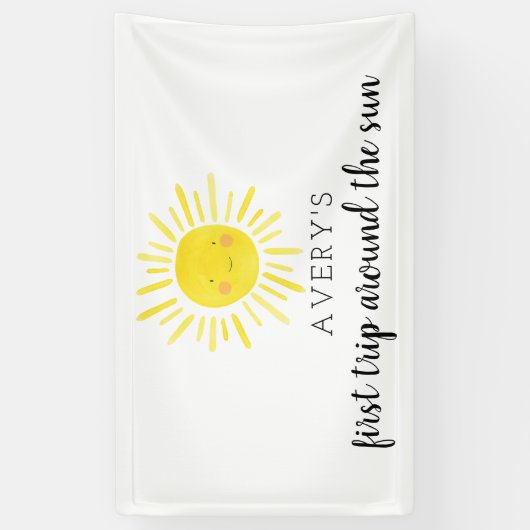 Eerste reis rond de zon 1e verjaardag Zonneschijn Spandoek (Verticaal)