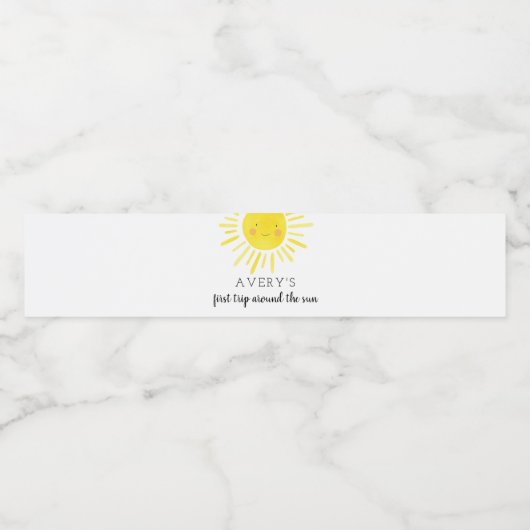 Eerste reis rond de zon 1e verjaardag zonneschijn waterfles etiket (Enkel label)