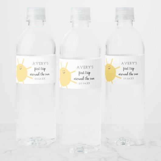 Eerste reis rond de zon 1e verjaardag Zonneschijn  Waterfles Etiket (Flessen)