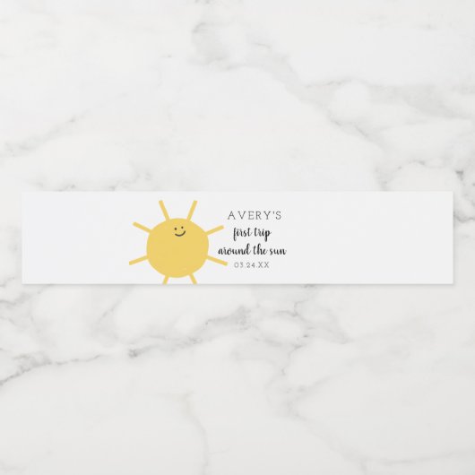 Eerste reis rond de zon 1e verjaardag Zonneschijn  Waterfles Etiket (Enkel label)