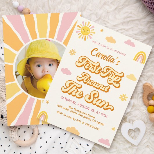 Eerste reis rond de zon 1e verjaardagsfeestmeisje kaart