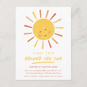 Eerste reis rond de zon 1e verjaardagsuitnodiginge briefkaart