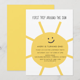 Eerste reis rond de Zon 1st Birthday Partij Uitnod Kaart