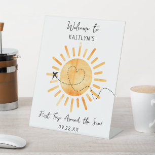 Eerste reis rond de zon 1st Birthday Welkom Reclamebord Met Voetstuk