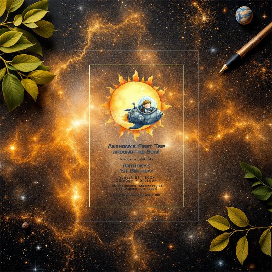 Eerste reis rond de Zon 1ste verjaardag Acryl Uitnodigingen