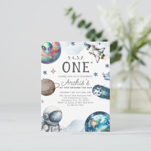 Eerste reis rond de zon Astronaut verjaardag Briefkaart (Staand voorkant)