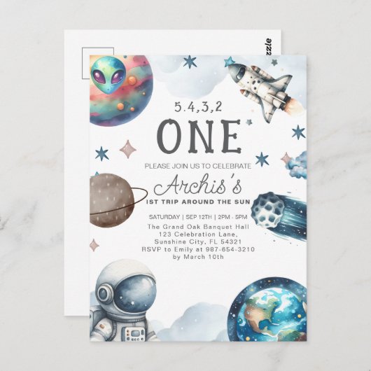 Eerste reis rond de zon Astronaut verjaardag Briefkaart (Voorkant / Achterkant)