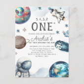 Eerste reis rond de zon Astronaut verjaardag Briefkaart (Voorkant)