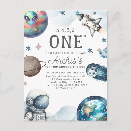 Eerste reis rond de zon Astronaut verjaardag Briefkaart (Voorkant)