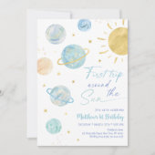 Eerste reis rond de zon blauwe ruimte verjaardag kaart (Voorkant)
