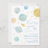 Eerste reis rond de zon blauwe ruimte verjaardag kaart (Voorkant)