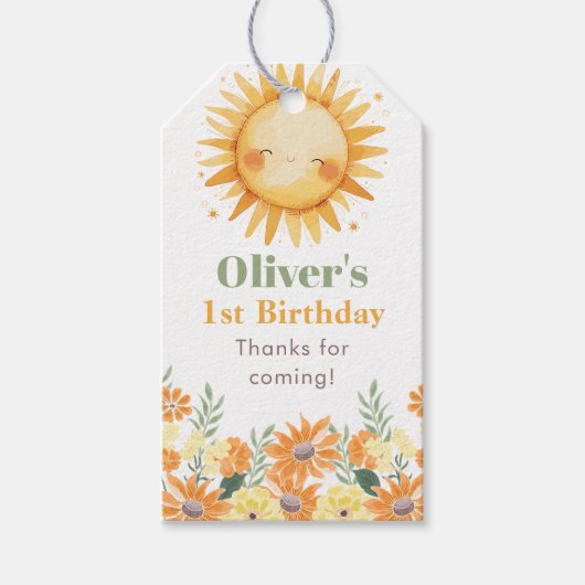Eerste reis rond de zon Boho bloem Cadeaulabel (Voorkant)