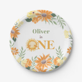 Eerste Reis Rond de Zon Boho Bloemen Papieren Bordje