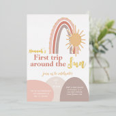 Eerste reis rond de zon Boho-regenboog Folie Uitnodiging (Staand Voorkant)