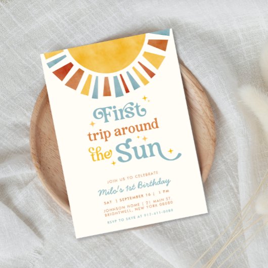 Eerste reis rond de zon Boho Retro 1e verjaardag Kaart