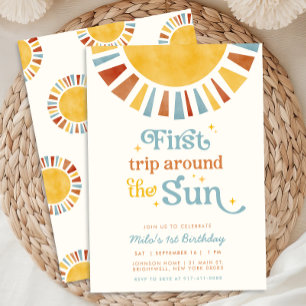 Eerste reis rond de zon Boho Retro 1e verjaardag Kaart