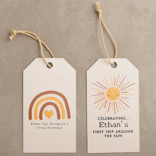 Eerste reis rond de zon Custom 1e verjaardag Boho Cadeaulabel