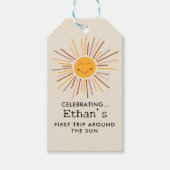 Eerste reis rond de zon Custom 1e verjaardag Boho Cadeaulabel (Voorkant)