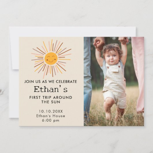 Eerste reis rond de zon Custom 1e verjaardag Boho Kaart (Voorkant)