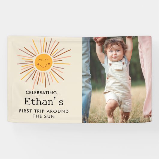 Eerste reis rond de zon Custom 1e verjaardag Boho Spandoek (Horizontaal)