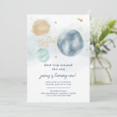 Eerste reis rond de zon - Eerste verjaardag uitnod Kaart (Staand voorkant)