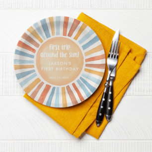 Eerste reis rond de zon eerste verjaardagsfeestje papieren bordje