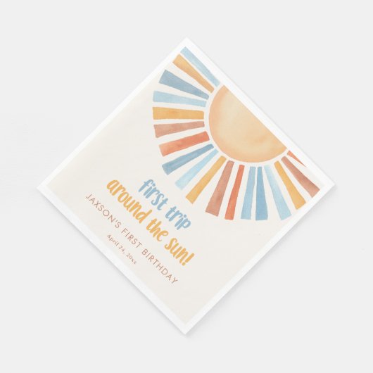 Eerste reis rond de zon eerste verjaardagsfeestje servet (Hoek)