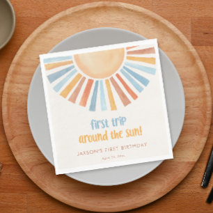 Eerste reis rond de zon eerste verjaardagsfeestje servet