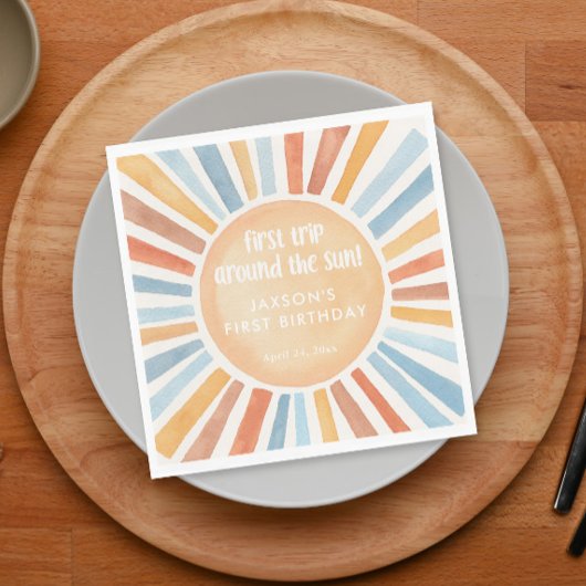 Eerste reis rond de zon eerste verjaardagsfeestje servet