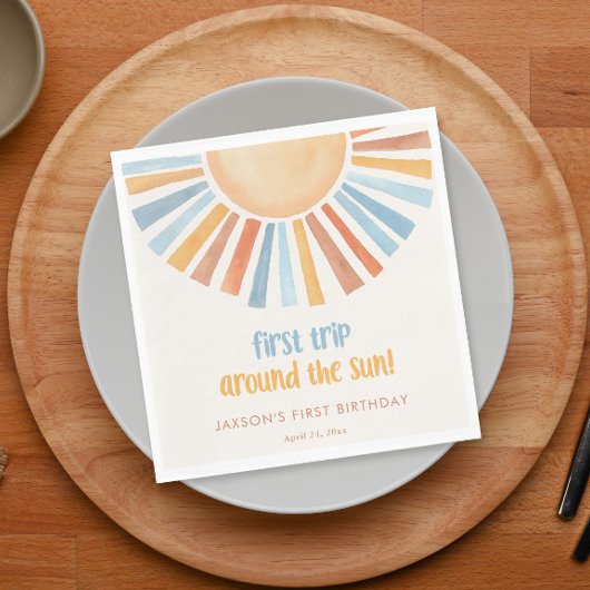 Eerste reis rond de zon eerste verjaardagsfeestje servet