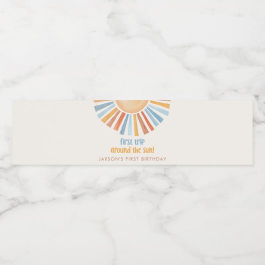 Eerste reis rond de zon eerste verjaardagsfeestje waterfles etiket (Enkel label)