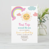 Eerste reis rond de zon en regenboog 1e verjaardag kaart (Staand voorkant)