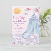 Eerste reis rond de zon en vogel 1e verjaardag kaart (Staand voorkant)