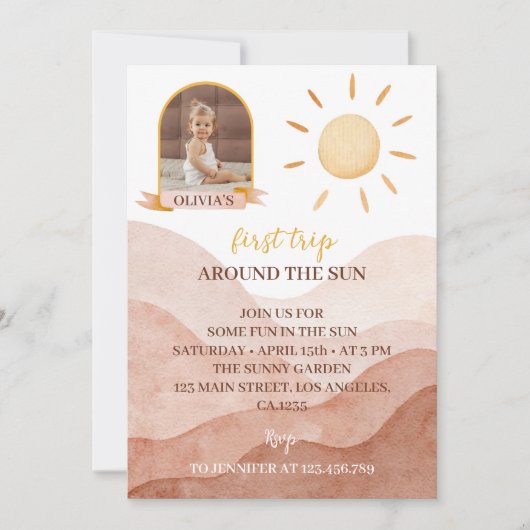 Eerste reis rond de zon Foto 1e verjaardag Uitnodi Kaart (Voorkant)