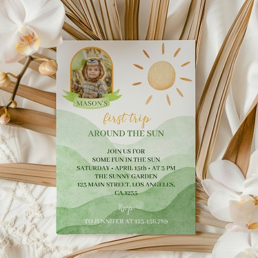 Eerste reis rond de zon Foto 1e verjaardag Uitnodi Kaart