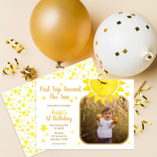 Eerste reis rond de zon Foto Dank u kaart - B Notitiekaartje