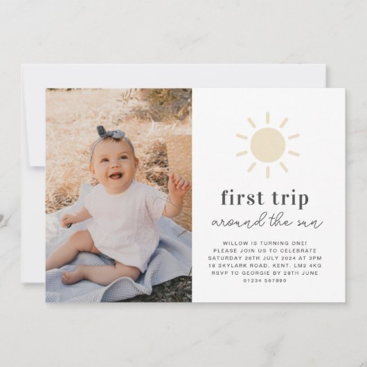 Eerste reis rond de zon foto uitnodiging (Voorkant)