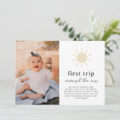Eerste reis rond de zon foto uitnodiging (Staand voorkant)
