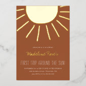 Eerste reis rond de zon | Foto verjaardag Folie Uitnodiging (Voorkant)