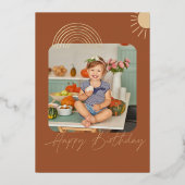 Eerste reis rond de zon | Foto verjaardag Folie Uitnodiging (Achterkant)