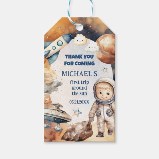 Eerste reis rond de zon Galaxy 1e verjaardag Cadeaulabel (Voorkant)