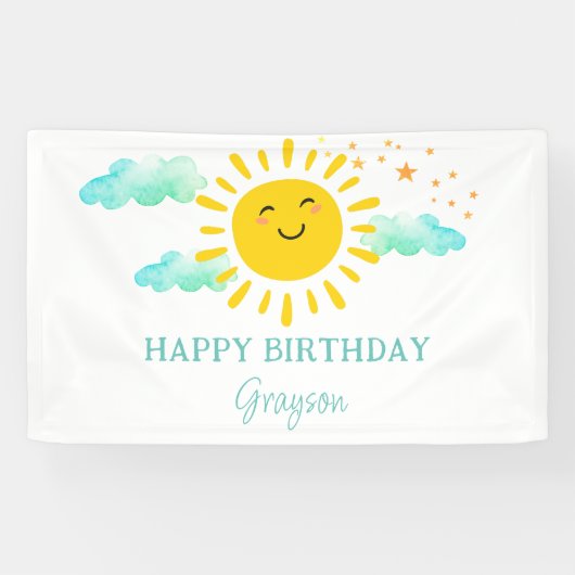 Eerste reis rond de zon Gelukkige verjaardag Spandoek (Horizontaal)