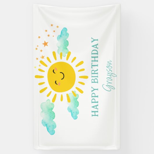 Eerste reis rond de zon Gelukkige verjaardag Spandoek (Verticaal)