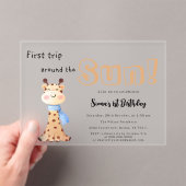 Eerste reis rond de zon Giraffe 1e verjaardag Acryl Uitnodigingen (Insitu (Draagbaar))