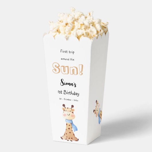 Eerste reis rond de zon Giraffe 1e verjaardag Bedankdoosjes (Popped)