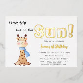 Eerste reis rond de zon Giraffe 1e verjaardag Folie Uitnodiging (Voorkant)